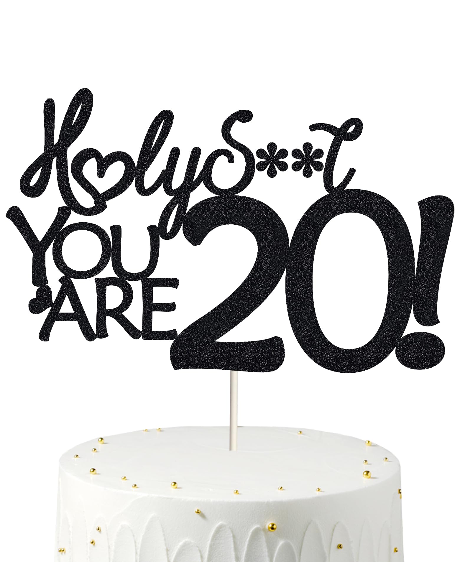 veegood 20th Birthday Cake Topper, Black Glitter Cardstock, Model T53, 20 Funny Decorations
