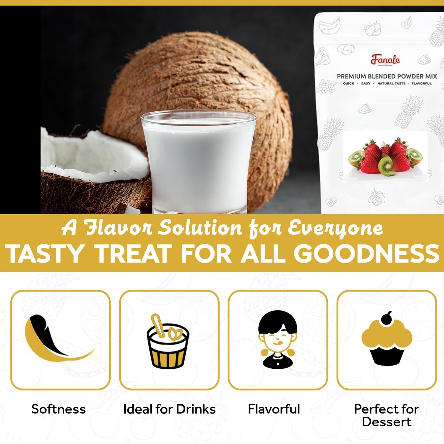 Fanale Premium Coconut Bubble Tea Flavoring Powder | Perfect For Baking, Smoothies, Desserts And Drinks | Instant Flavoring Powd
