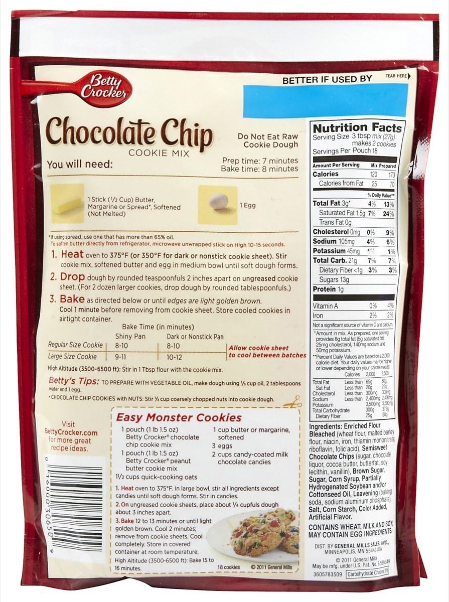 Betty Crocker Chocolate Chip Cookie Mix 17.5 Oz (Pack Of 3)