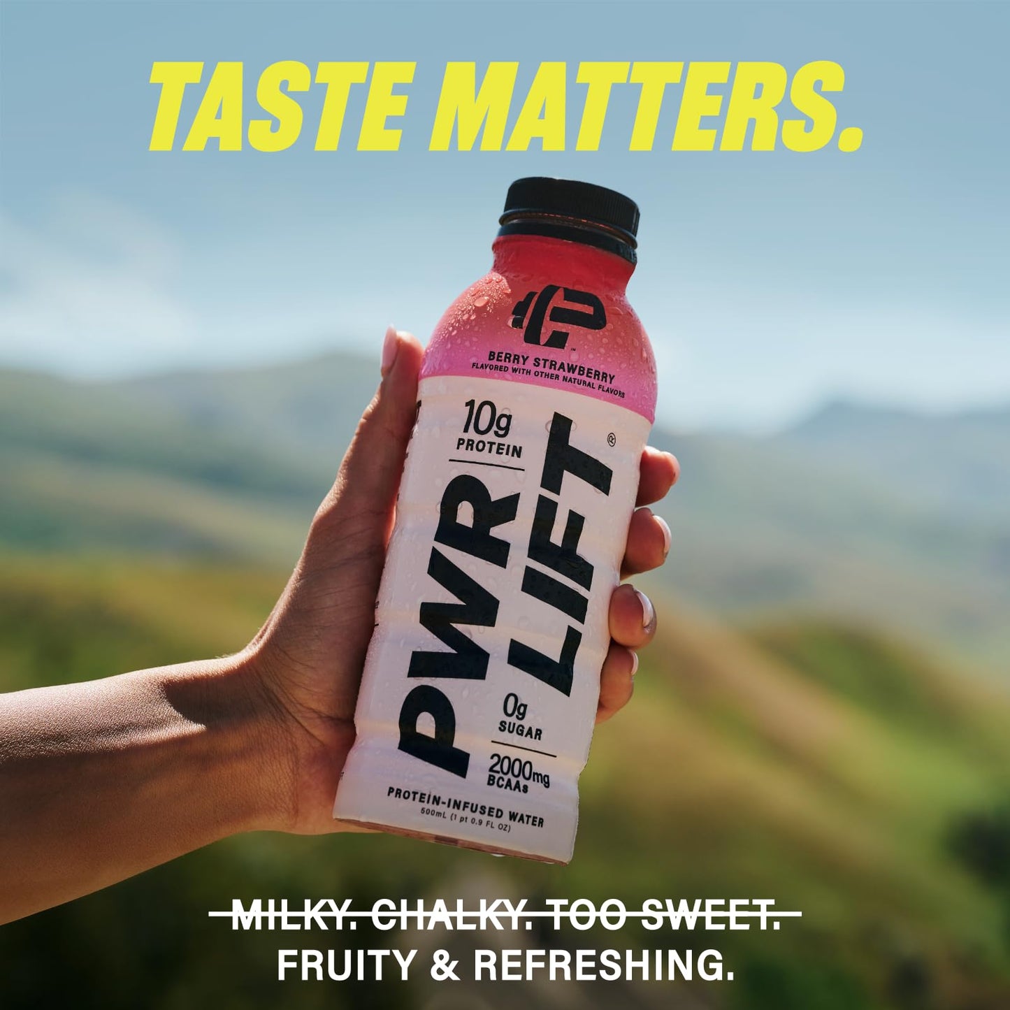 Whey Protein Water Sports Drink by PWR LIFT | Berry Strawberry | Keto, Vitamin B, Electrolytes, Zero Sugar, 10g of Protein | Pos