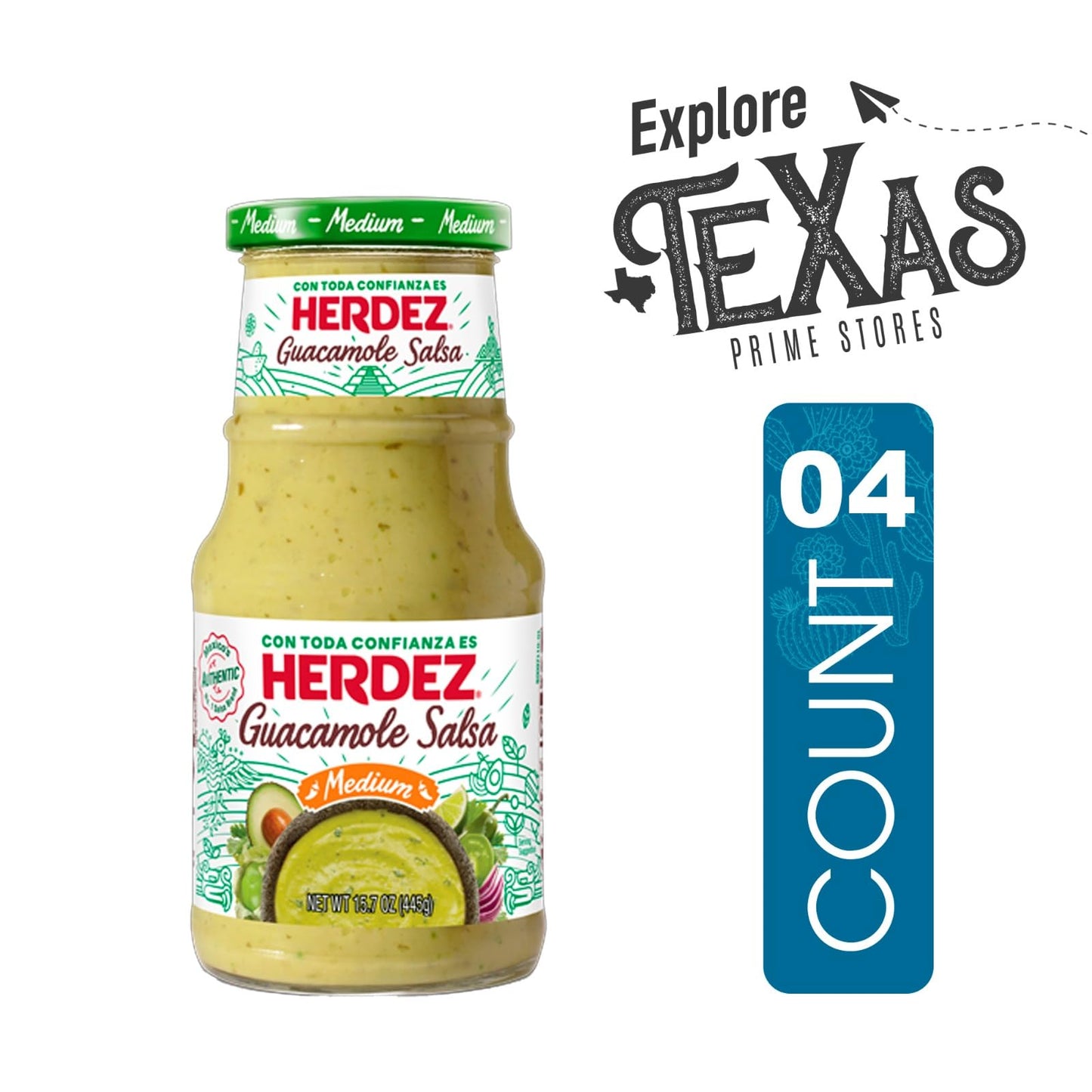 Herdez - Lavinia Essentials Bundle: 4-Pack of Salsa Guacamole Medium 16oz Glass Bottle + 1 Utility Prop