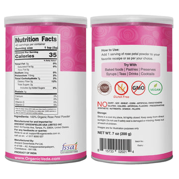 Organic Veda Edible Rose Petal Powder - Organic Rose Petal Powder For Cooking, Herbal Tea, Smoothies, Toppings - Natural Rose Pe