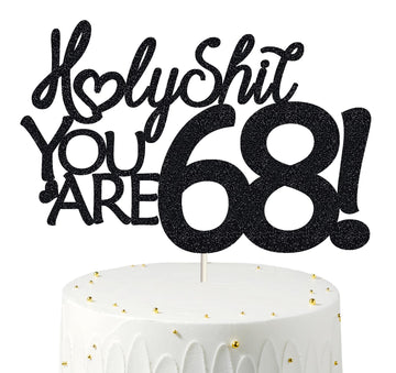 68 Cake Toppers, 68 Birthday Cake Toppers-Black Glitter, Funny 68th Cake Topper for Men For Women, 68th birthday decorations,68t