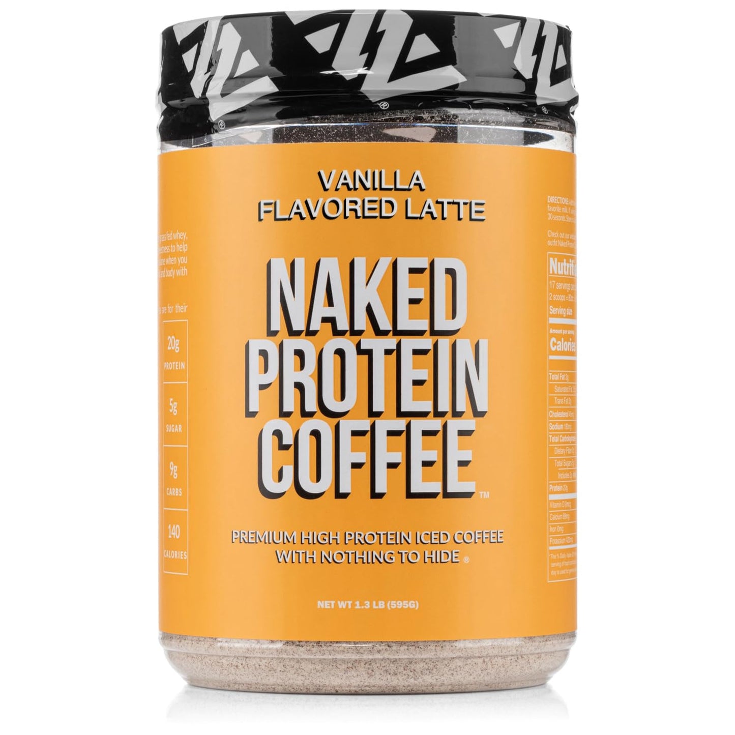 Naked Nutrition Vanilla Latte Protein Coffee - Instant Protein Shake, 17 Servings, Keto Friendly, Gluten Free