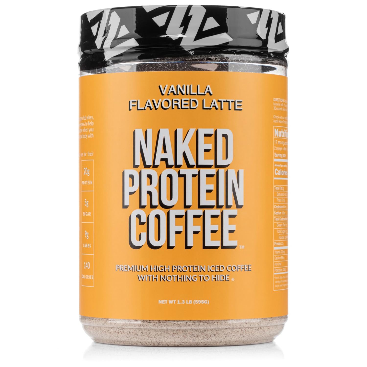 Naked Nutrition Vanilla Latte Protein Coffee - Instant Protein Shake, 17 Servings, Keto Friendly, Gluten Free