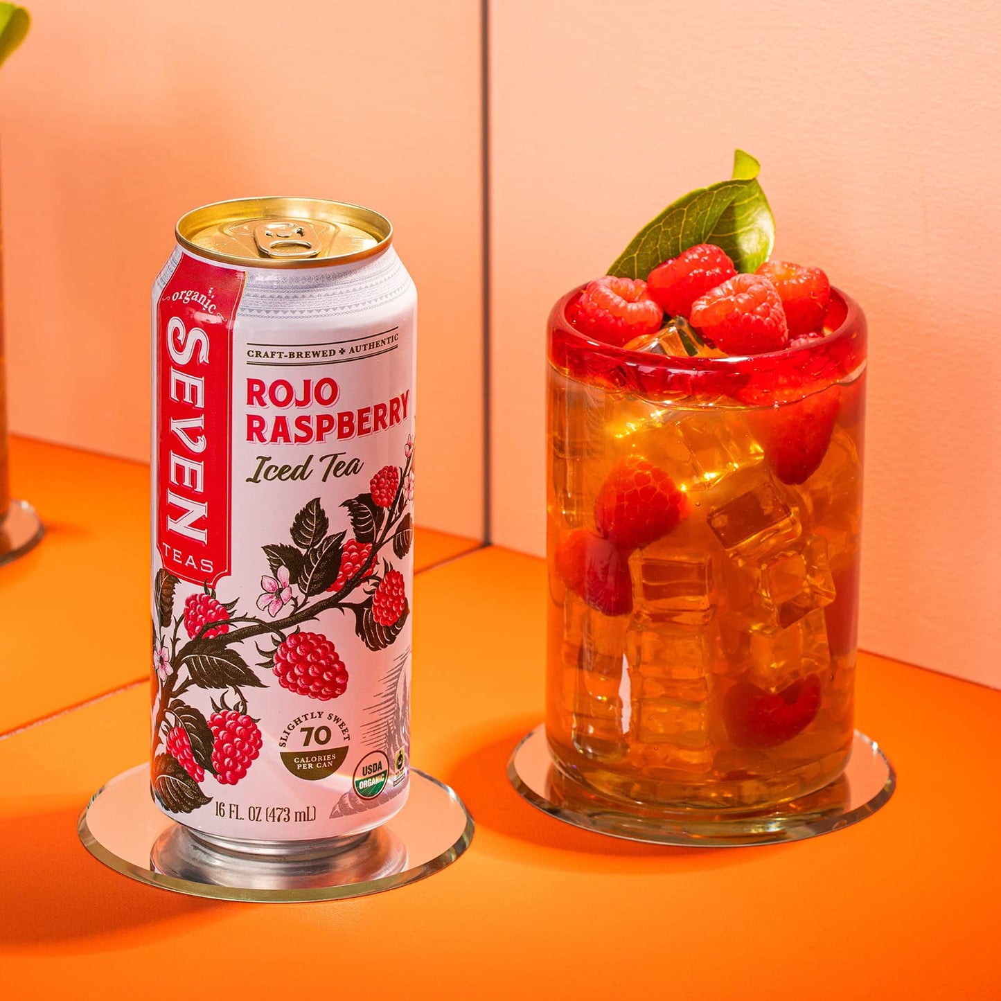 Seven Teas Red Raspberry Iced Tea, Lightly Sweetened, Pack of 12 Cans, 16 OZ