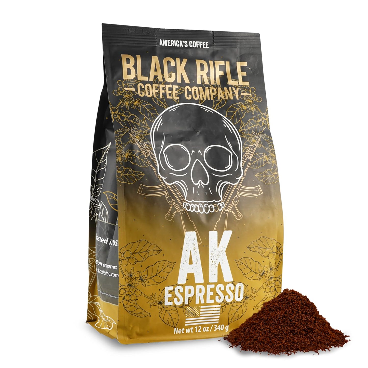 Black Rifle Coffee Company Ground Coffee Medium Roast, AK Espresso, 12oz Bag, Roasted Blend, Arabica Beans