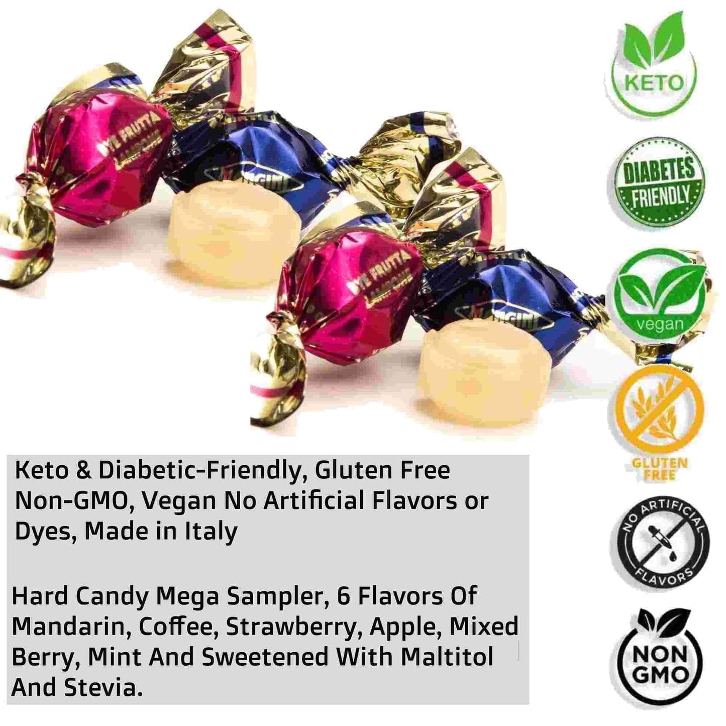 Andy Anand 200Pc Italian Sugar Free Fruit Flavored Hard Candy Mega Pack Of 6 Flavors Keto & Diabetic Friendly, Gluten Free Non-G