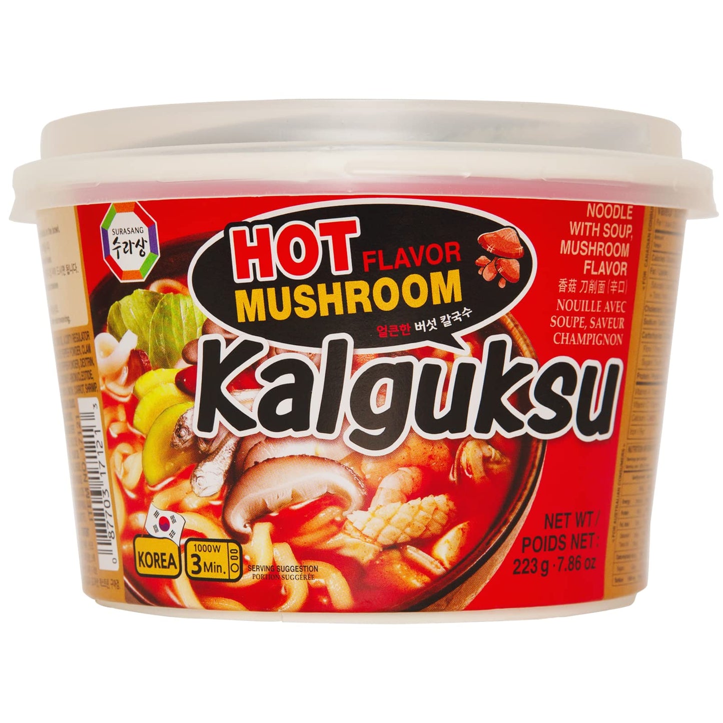 Surasang Spicy Mushroom Kalguksu Noodles, 7.86 Ounce, Pack of 6, Korean cutting too Cut, Invigorating Flavor