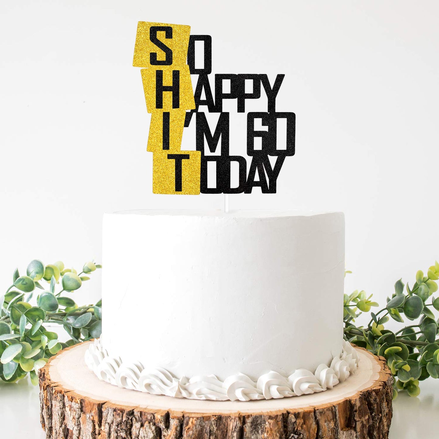 Caiwowo Cake Topper - Funny 60th Birthday Decor - Glitter Gold Paper - Cheers to Dirty Sixty Years