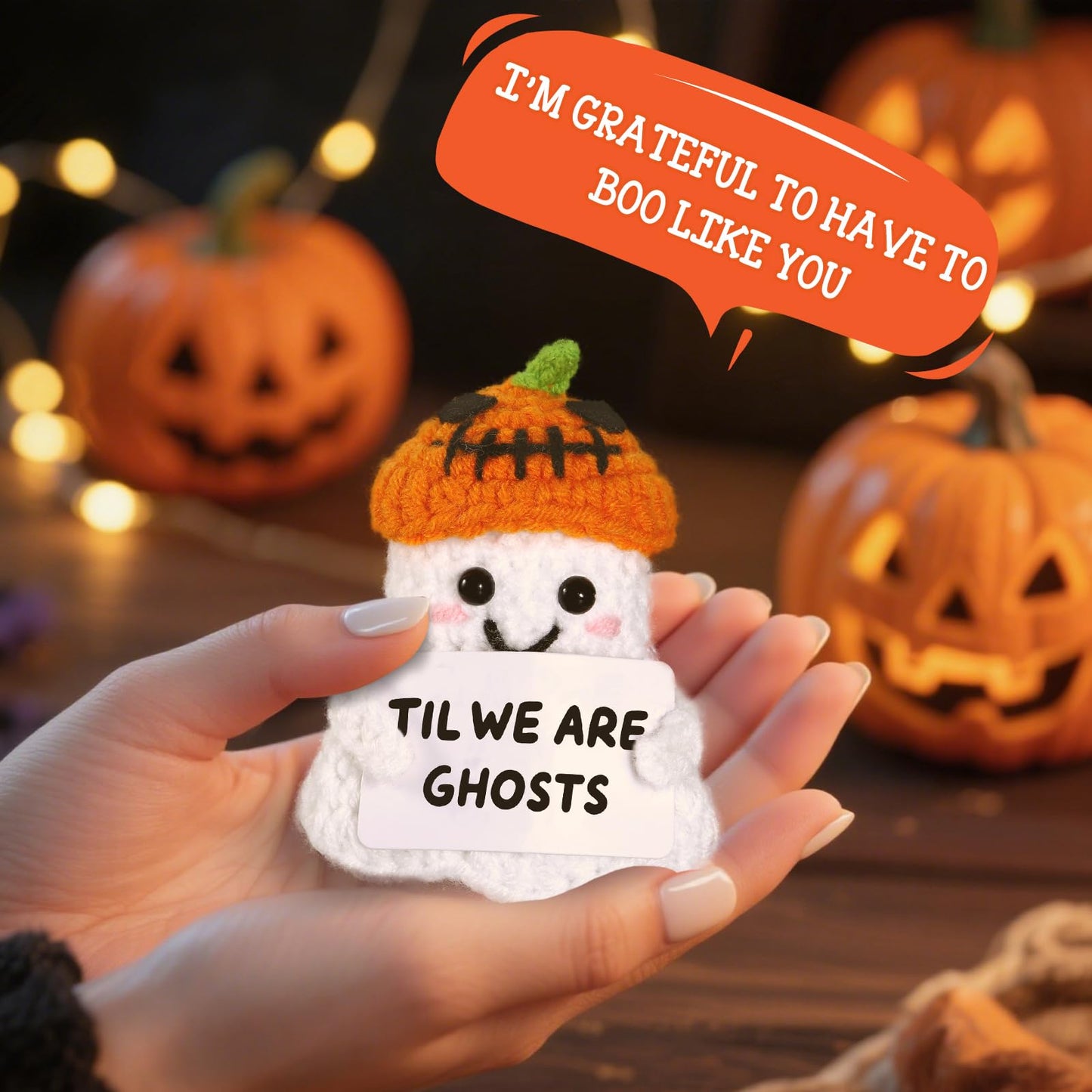 TI-EDC Boo Basket Stuffers for Him Her, Halloween Ghost Handmade Positive Crochet Doll, Funny National Boyfriend Ghost Decor for