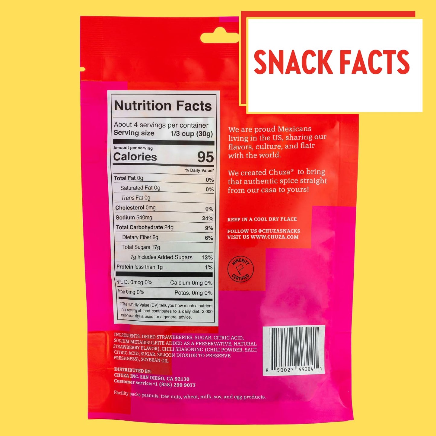 Chuza Spicy Dried Strawberries - Mexican Snacks, Chili Flavor, Natural Dried Fruit, 2 Pack