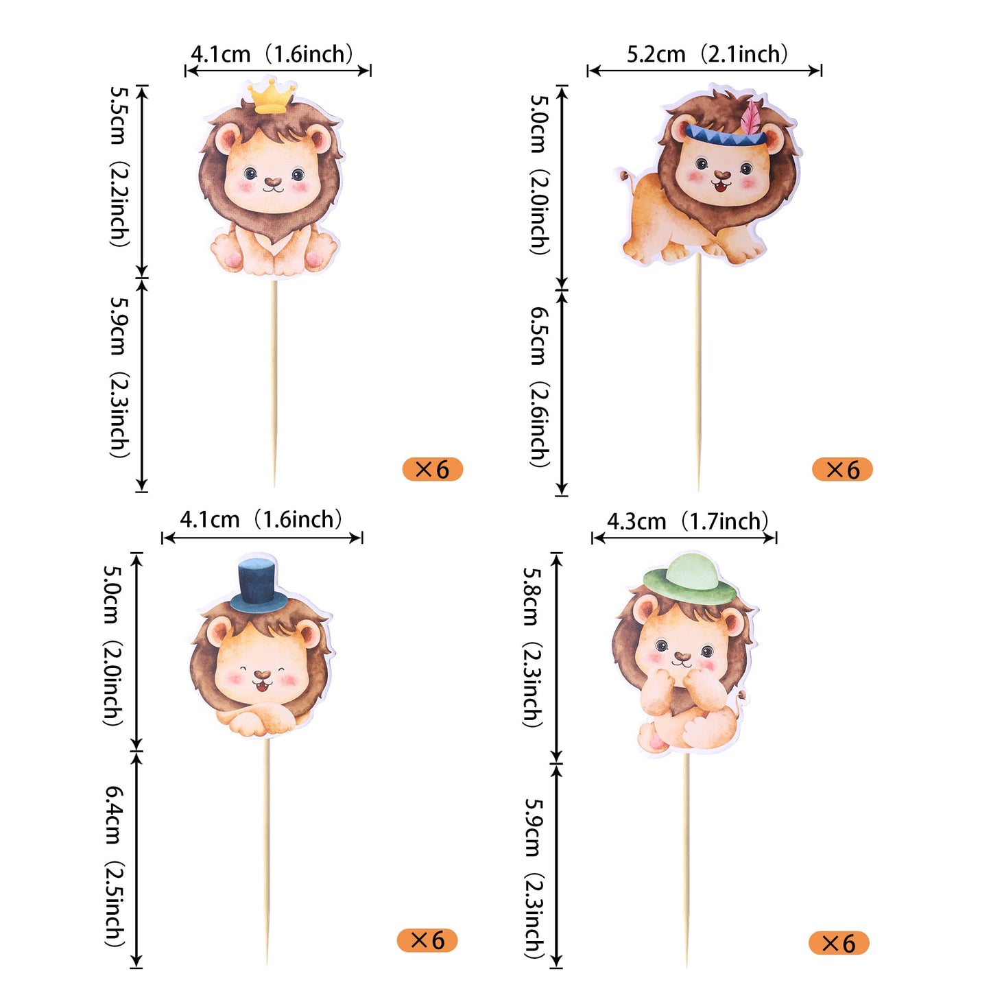 Rssta i Lion Cupcake Toppers - 24 Pack, Jungle Safari Cake Decorations, Paper, Design 8