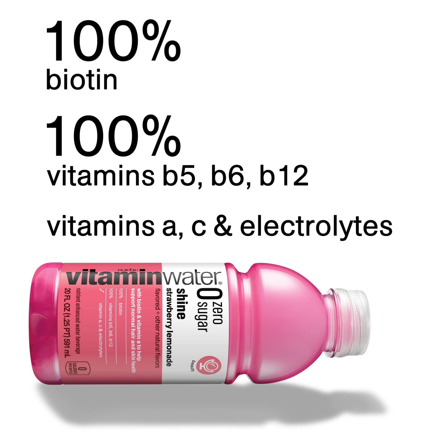 vitaminwater Zero Sugar Shine Strawberry Lemonade, Electrolyte Enhanced Water, 20 Fl Oz, 12 Pack