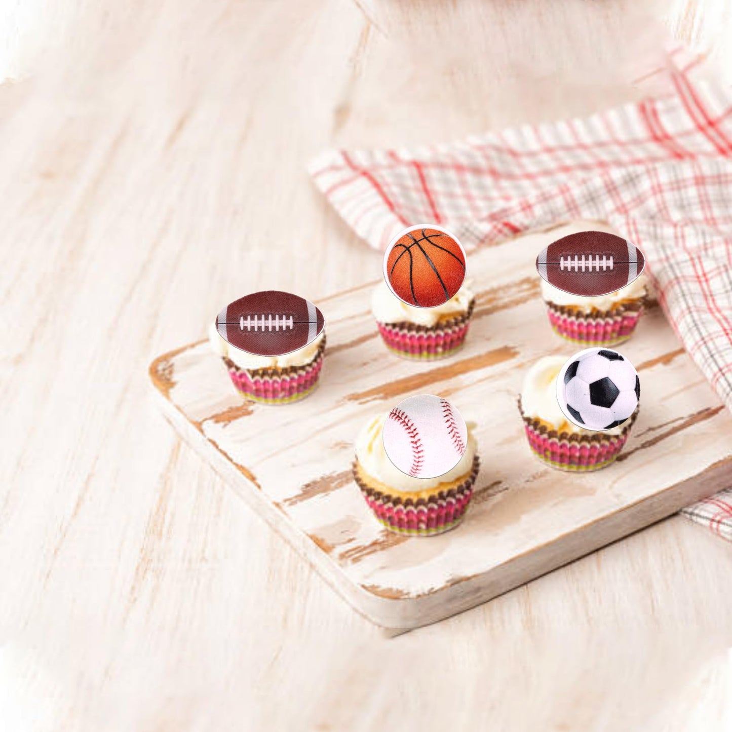 60 Pcs Edible Sports Cupcake Toppers Baseball Cupcake Picks Football Soccer Ball Toothpicks Rugby Basketball Cake Decorations Fo
