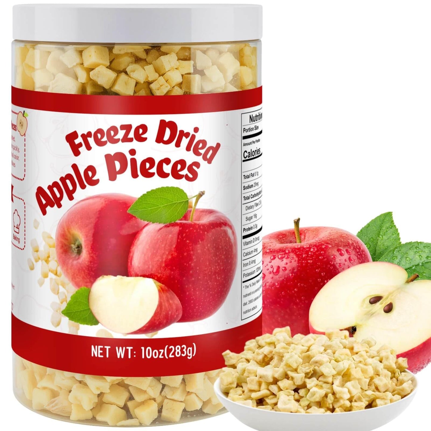 10Oz Freeze Dried Diced Apples Pieces- Crispy Apple Slices  No Sugar Added Dried Apple Chips  Delicious Fruit Snacks