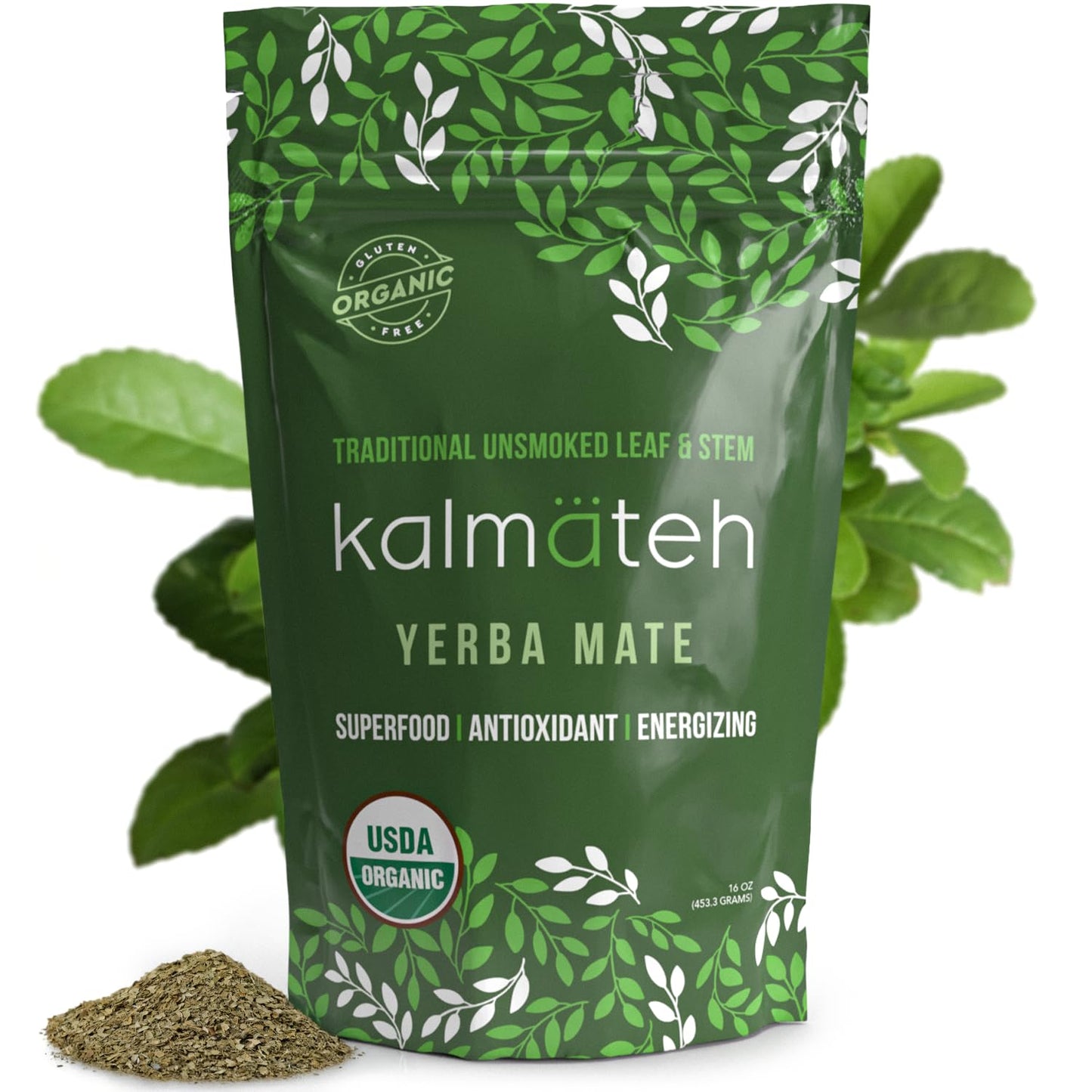 Kalmateh Organic Yerba Mate Tea Loose Leaf & Stem, 1lb