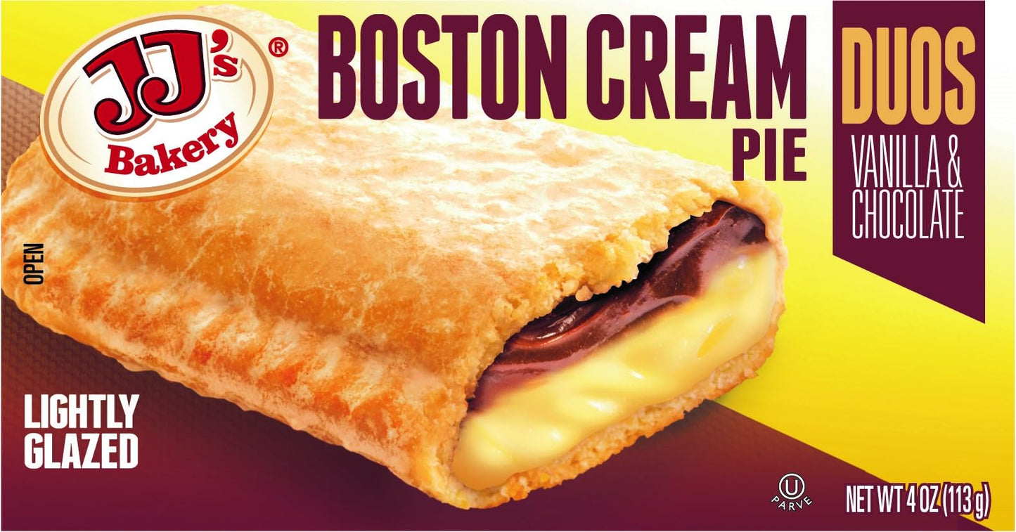 JJs Bakery Boston Cream Snack Pies, Individual Dessert, Fresh-Baked, Perfect for Snacks, Nut-Free, Kosher Parve, 4 Oz Each (Pac