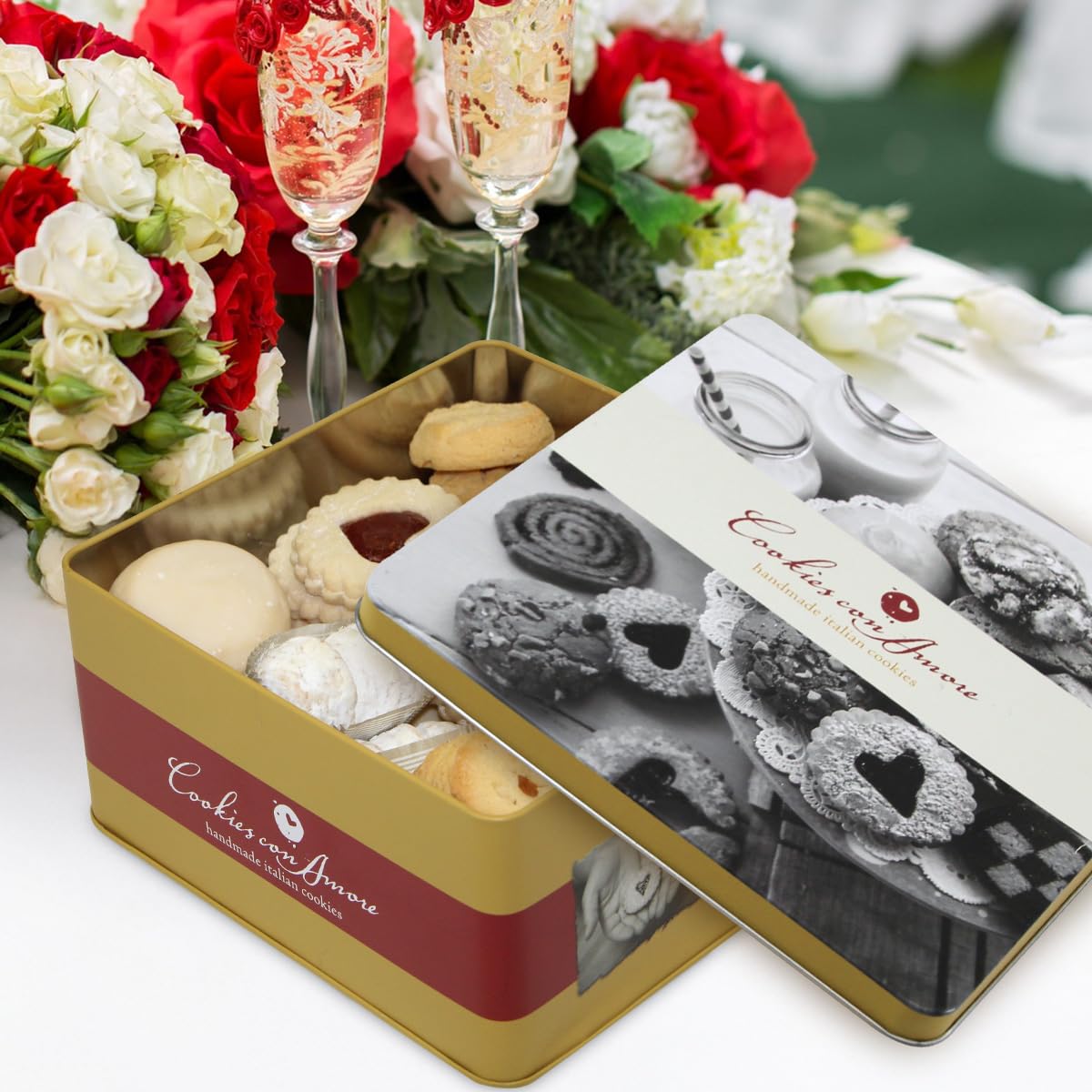 Assorted Italian Cookies Gift Box, 30+ Pieces Individually Wrapped Traditional Gourmet Cookies - 2Lb Square Tin With Authentic Enhanced Pastries For Holiday Gifting, Coffee Pairing, And Christmas Celebrations