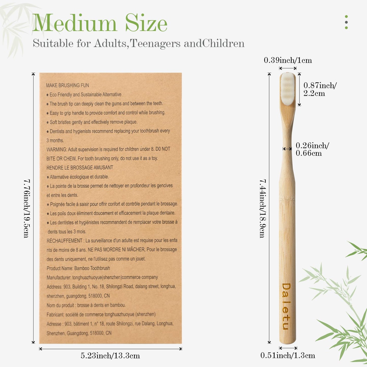 Daletu Bamboo Toothbrush, Biodegradable Toothbrushes Extra Soft Bristles, 20000 Soft Natural Bristle Toothbrush, Eco Friendly To