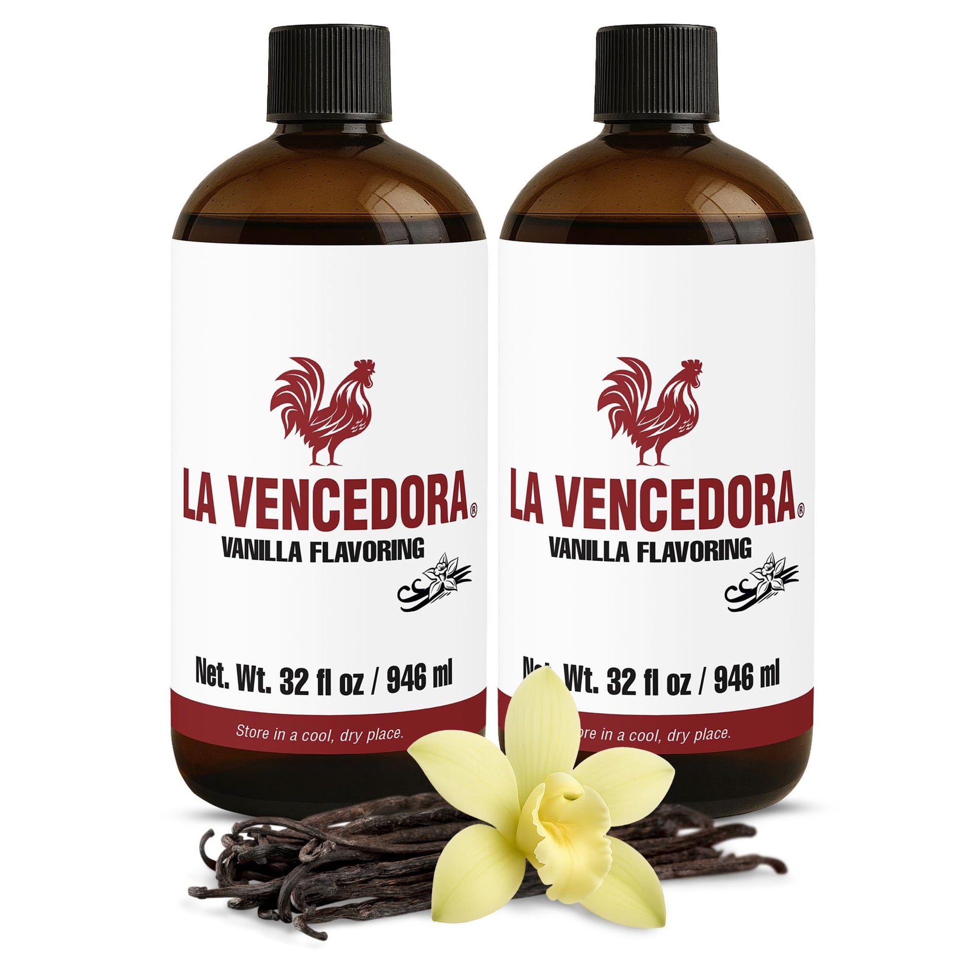 La Vencedora Mexican Vanilla Extract 2 Pack - 32oz - Traditional Vanilla Flavoring for Baking  Cooking & Desserts - Vegan  Glutten Free  Natural Process  Made in Mexico