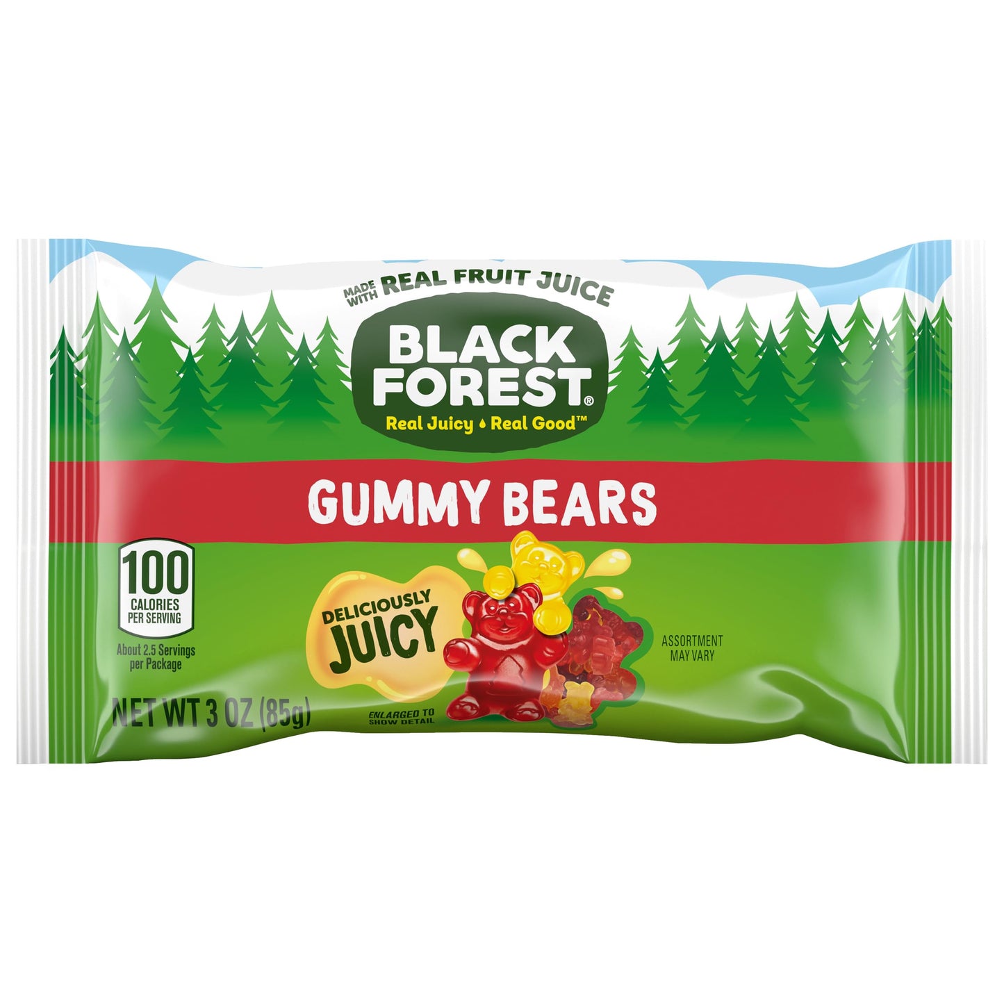 Black Forest Gummy Bears Candy, Made with Real Fruit Juice, 3oz Pouches, Pack of 12