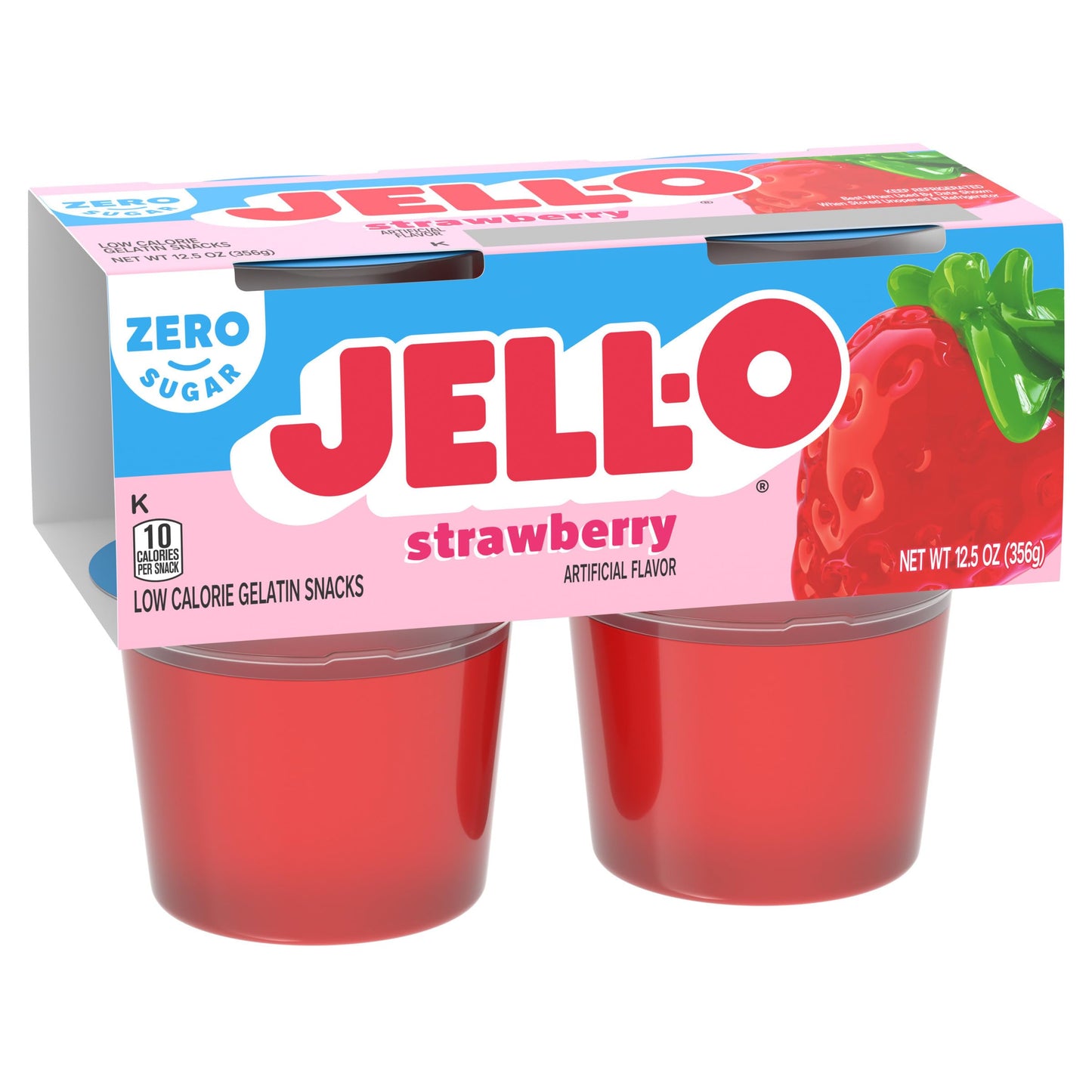 Jell-O Strawberry Artificially Flavored Zero Sugar Ready-to-Eat Gelatin Snack Cups, 4 ct Cups