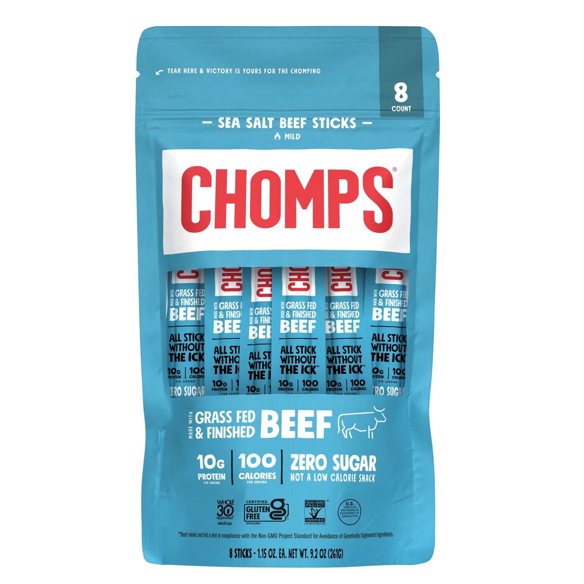 Chomps Sea Salt Beef Stick 8 Count  1.15 Oz