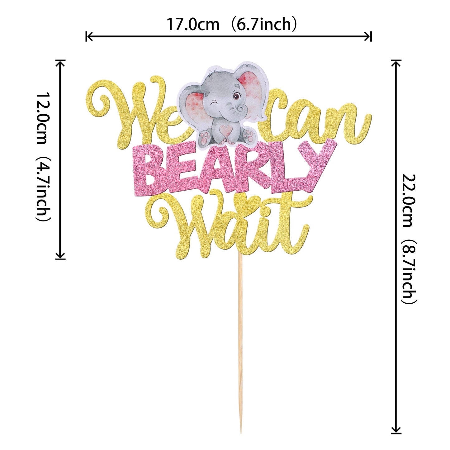 1 Pcs We Can Bearly Wait Cake Topper With Elephant Glitter Baby Shower Cake Pick For New Born Gender Reveal Kids Birthday Party