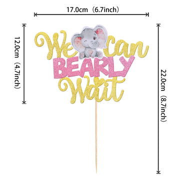 1 Pcs We Can Bearly Wait Cake Topper With Elephant Glitter Baby Shower Cake Pick For New Born Gender Reveal Kids Birthday Party