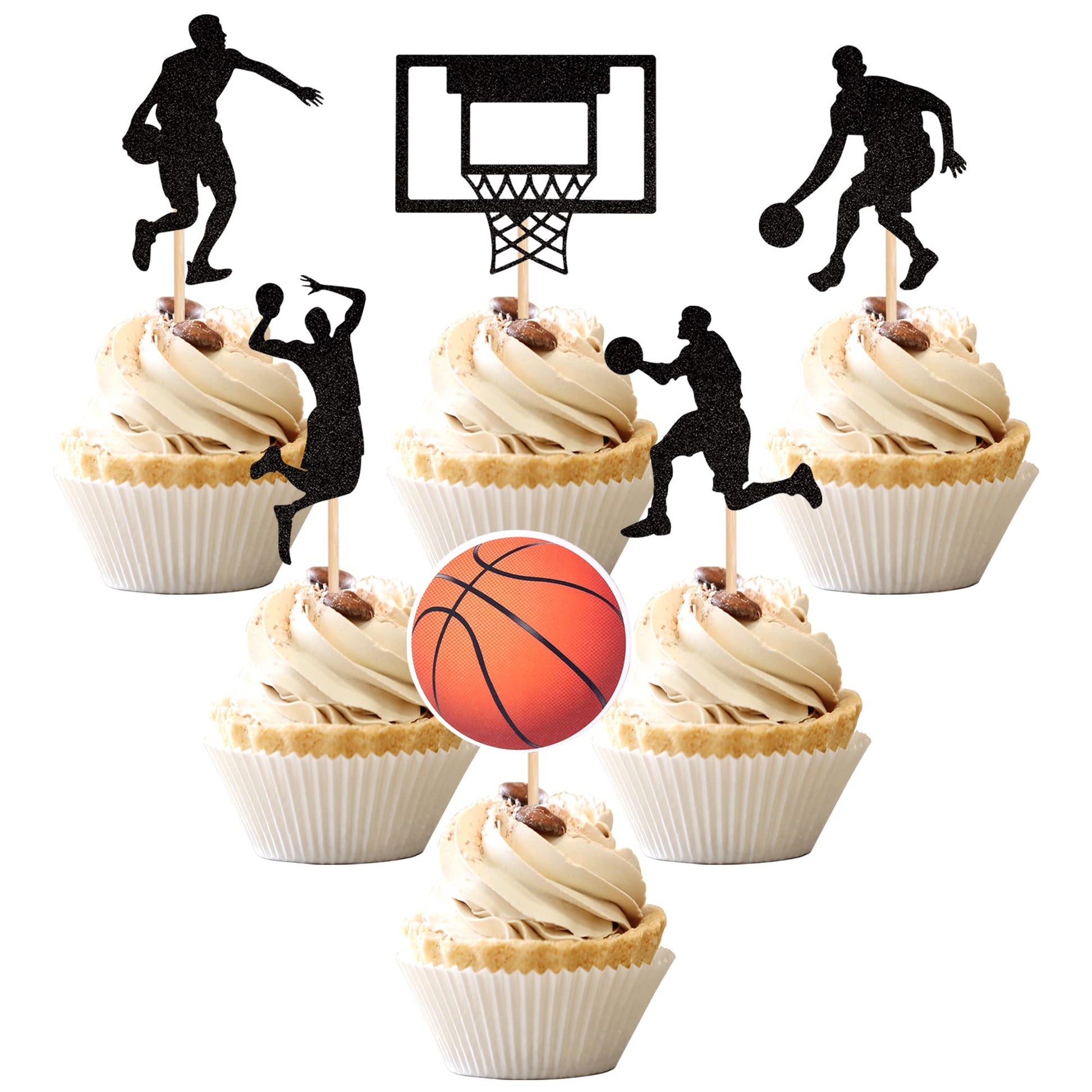 36 Pcs Basketball Cupcake Toppers Glitter Nba Star Basketball Player Cupcake Picks Basketball Hoop Game Shoe Sports Ball Cake De