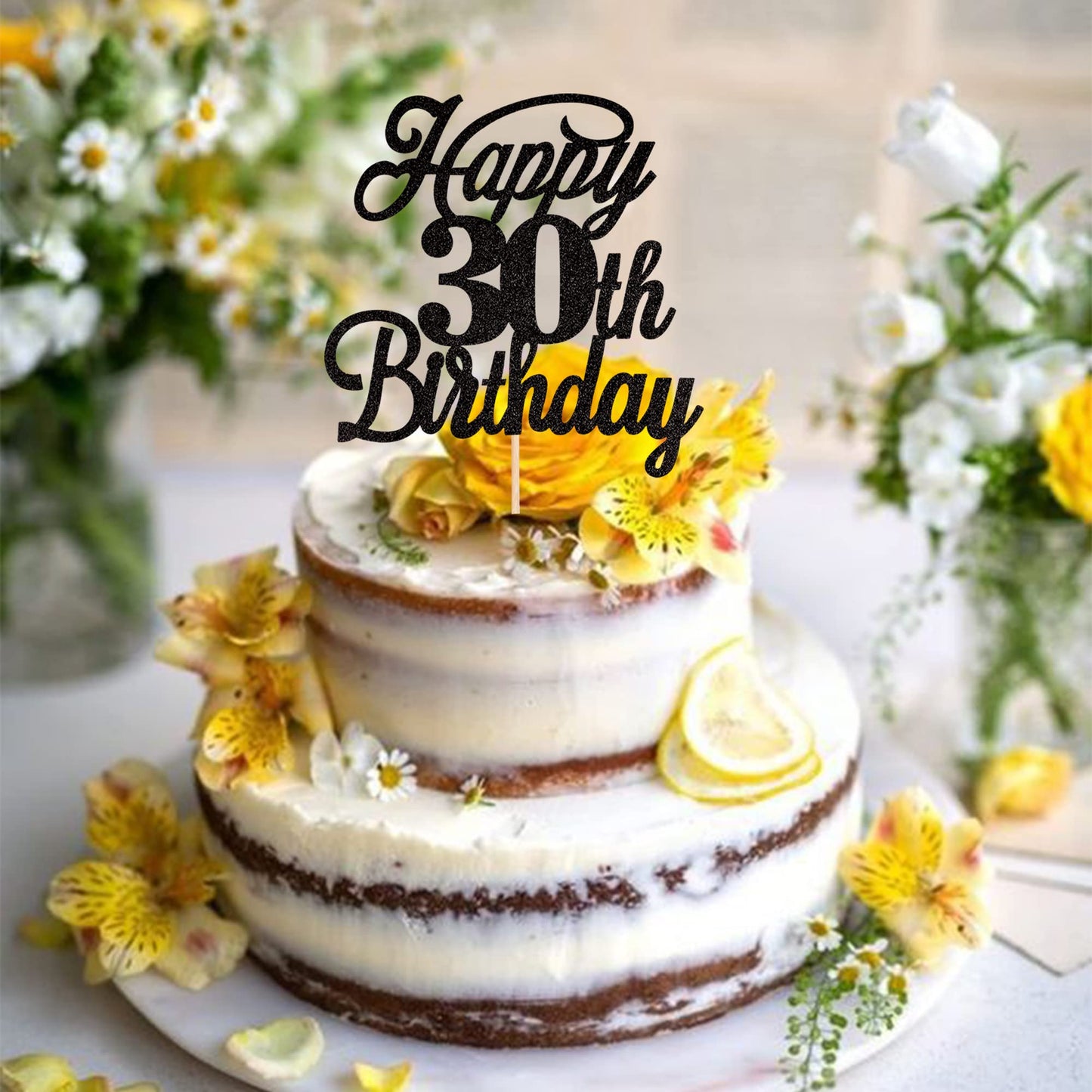 Rssta i Cake Topper Black Glitter 30th Birthday Decoration, Cheers to 30 Years, Model XM063-new-Black 30th