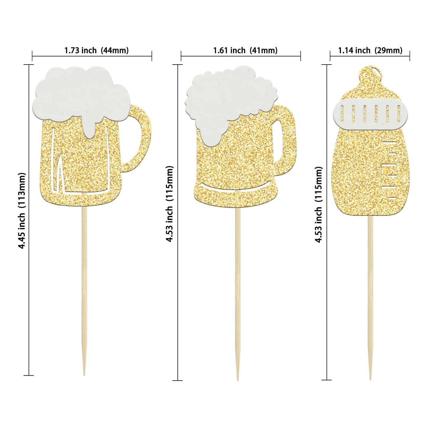 Gyufise Baby Bottle Cupcake Toppers, 24 Pcs Gold Glitter, Perfect for Baby Shower & Birthday Party Decorations