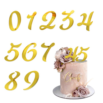 Acrylic Number Cake Topper DIY Cupcake Toppers with 0-9 Numbers Letter Mirrored Gold Picks for Wedding Cake Decorations Happy Bi