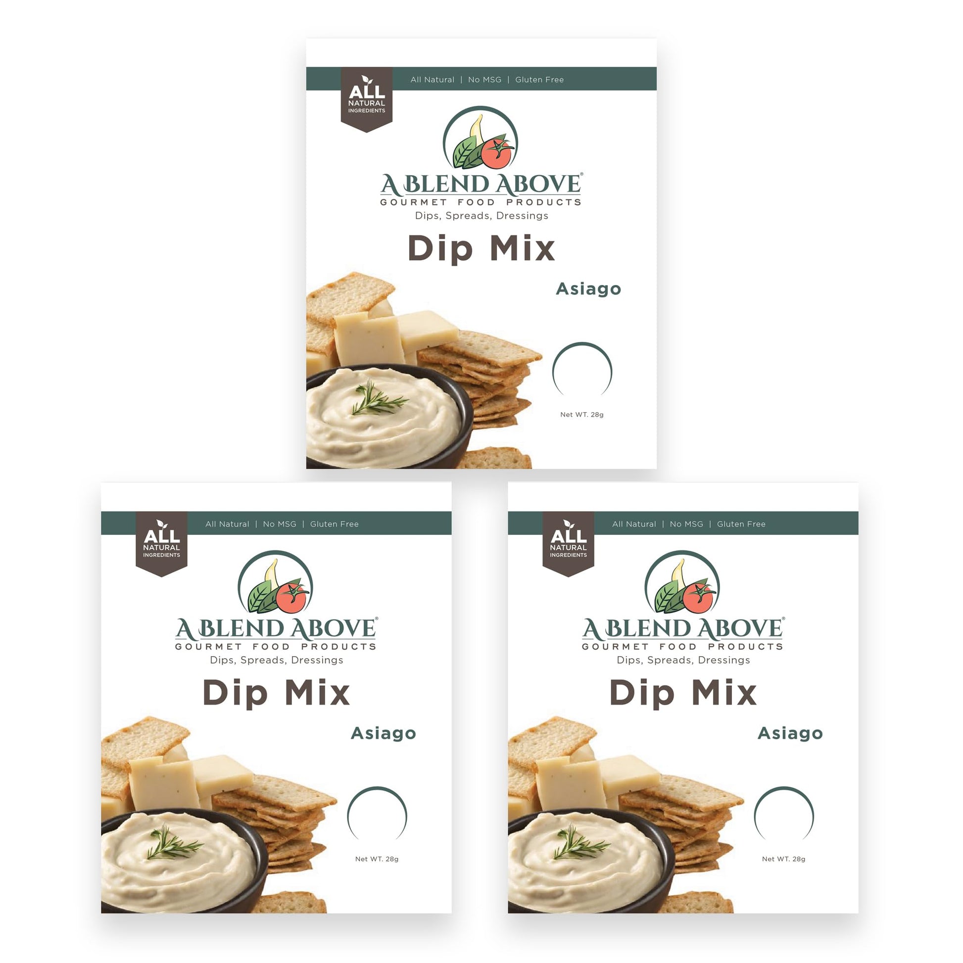 A Blend Above Asiago Dip Mix Seasoning Pack - Gluten-Free, No MSG, Vegan, 3 x 0.1058 oz