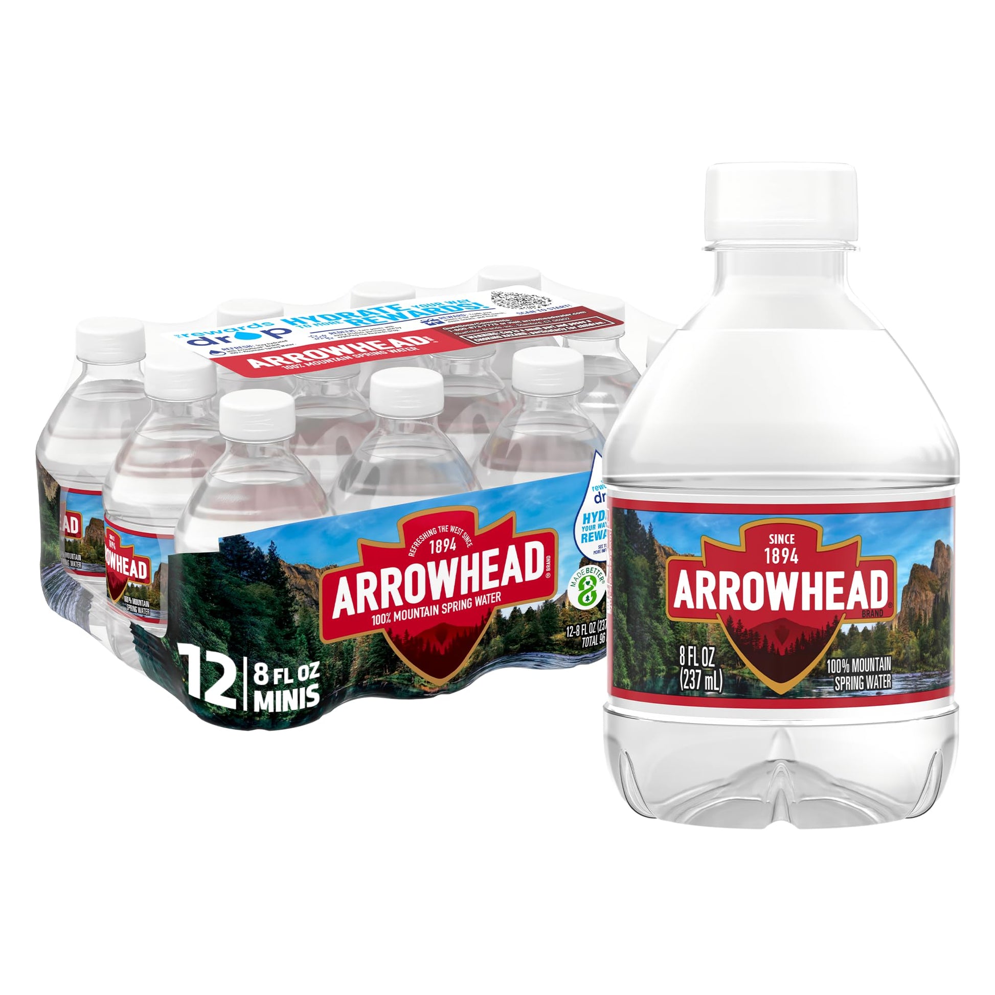 Arrowhead Mountain Spring Water Bottles, 12 Pack - Still Bottled Water With Naturally Occurring Minerals & Electrolytes - 8 Fl Oz