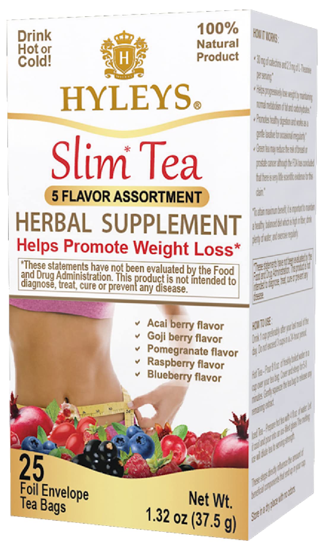 Hyleys Slim Tea 5 Flavor Assortment - Weight Loss Herbal Supplement Cleanse And Detox - 25 Tea Bags (12 Pack)