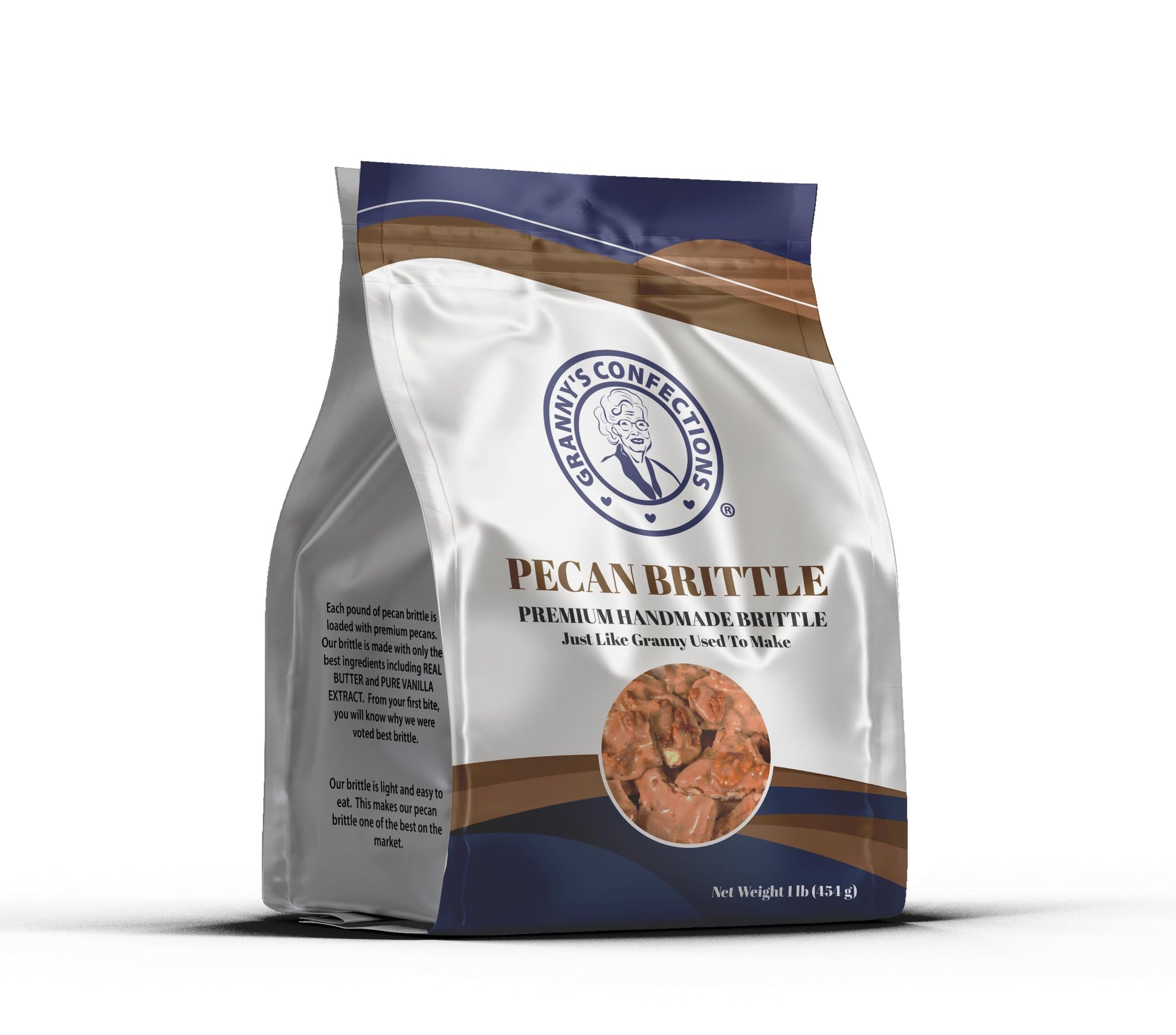 Grannys Confections Handmade Pecan Brittle. Grade ''A'' Pecans. Just Like Granny Used to Make. - One Pound (16oz) Bag