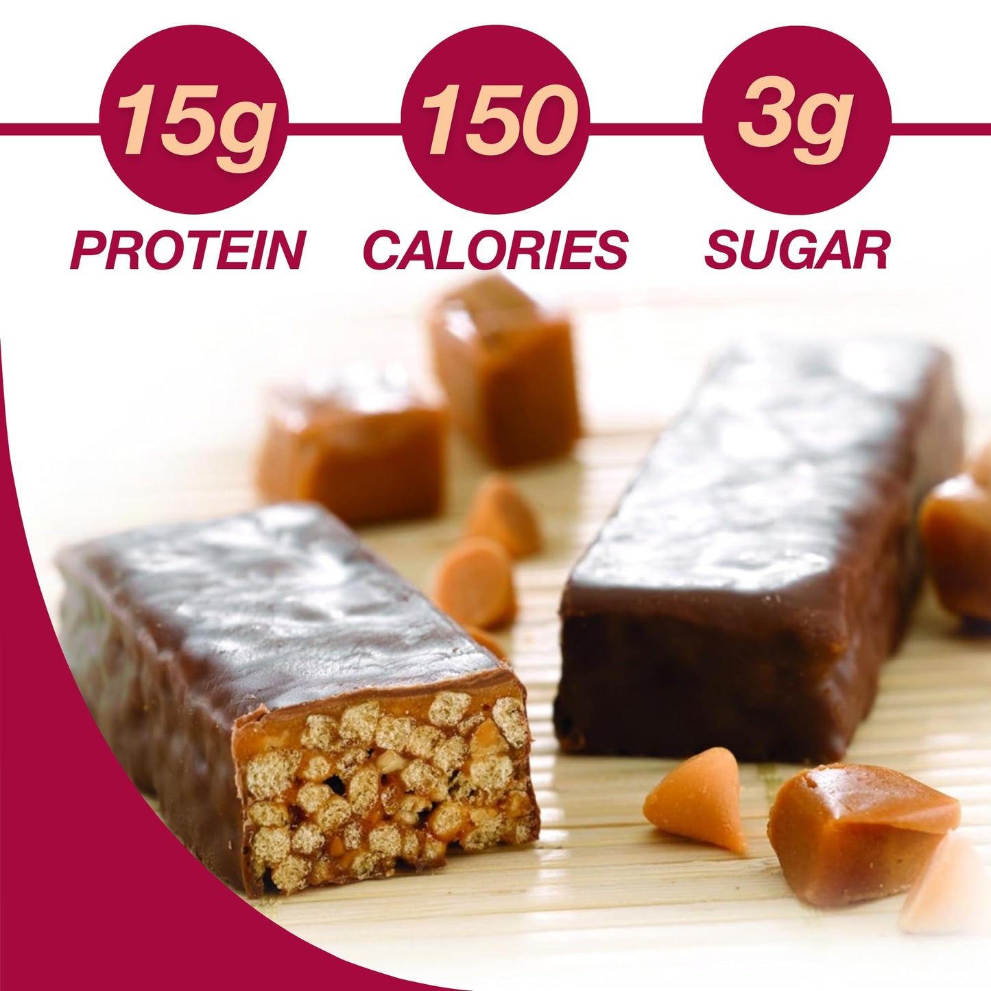 ProtiDIET Peanut Butter and Smooth Caramel Crisp Protein Bar - Gluten Free and GMO Free High Protein Snacks for Adults, Perfect