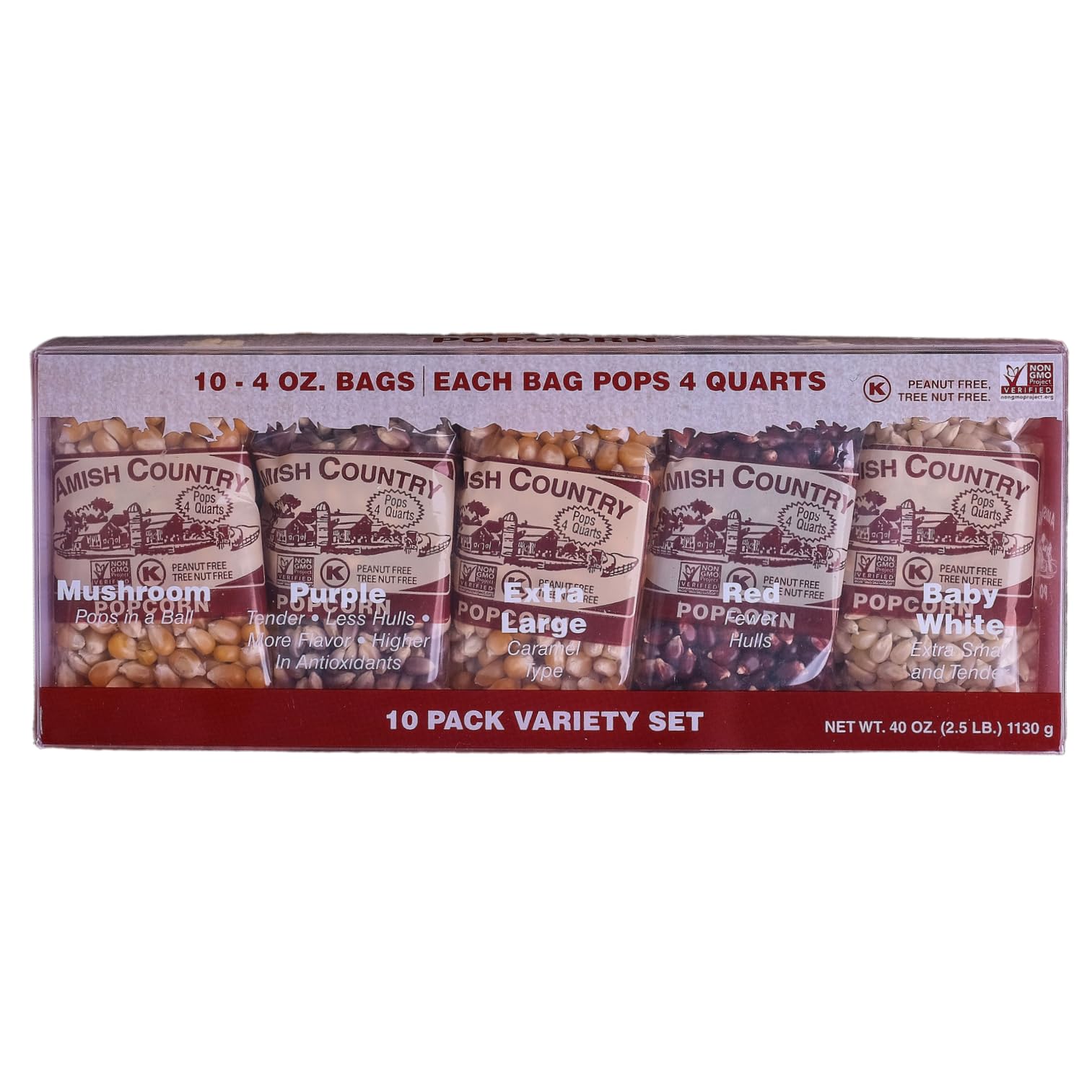 Amish Country Popcorn | 4 Ounce Variety Kernel Gift Set (10 Pack Assorted) | Old Fashioned, Non-GMO and Gluten Free (4oz Each, 1