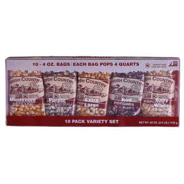 Amish Country Popcorn | 4 Ounce Variety Kernel Gift Set (10 Pack Assorted) | Old Fashioned, Non-GMO and Gluten Free (4oz Each, 1