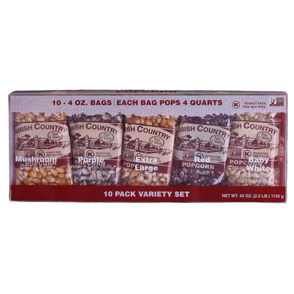 Amish Country Popcorn | 4 Ounce Variety Kernel Gift Set (10 Pack Assorted) | Old Fashioned, Non-GMO and Gluten Free (4oz Each, 1