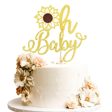 1 Pcs Sunflower Oh Baby Cake Topper Glitter Gender Reveal Oh Baby Sunflower Cake Pick For Baby Shower Kids Boys Girls Birthday P