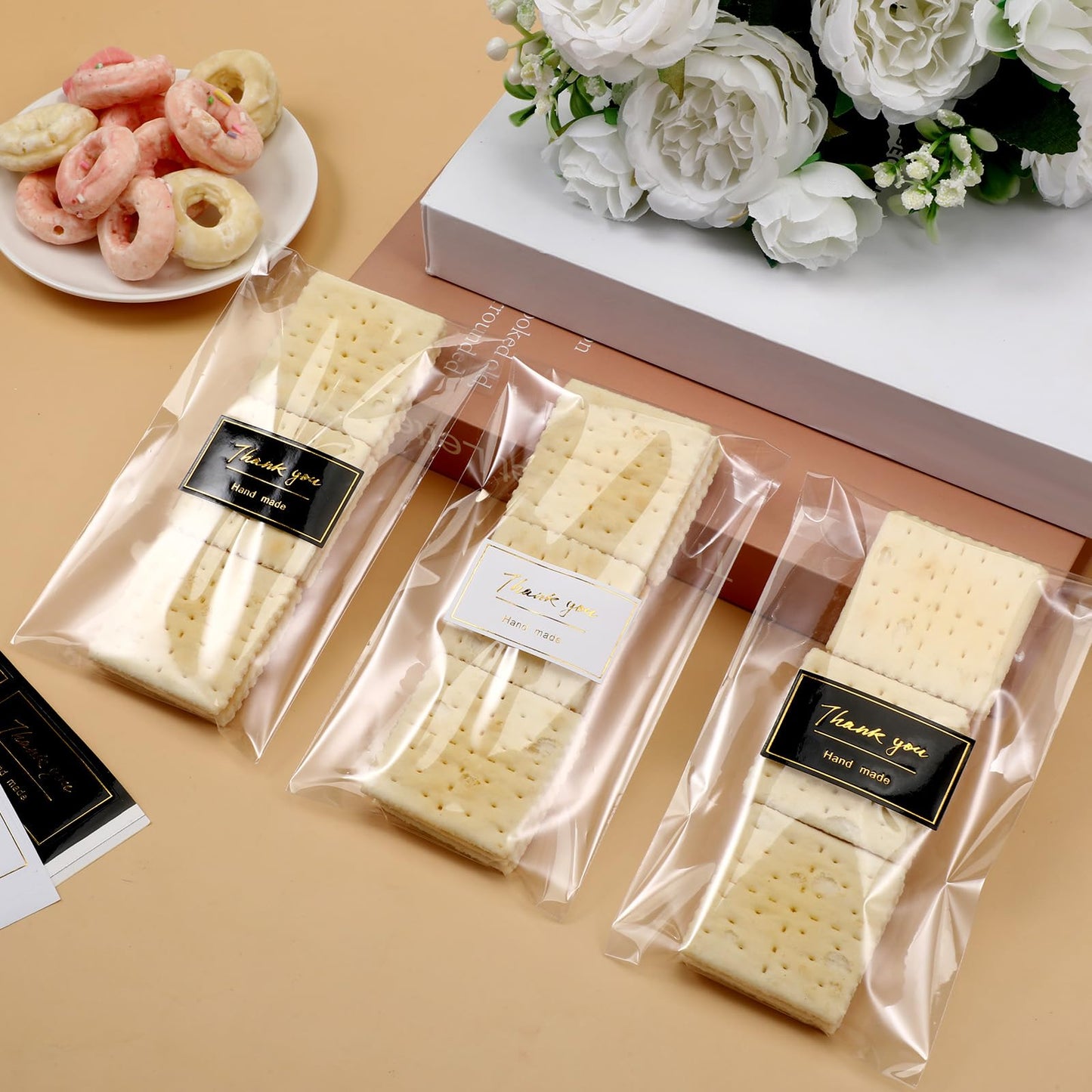 Qulkws Chocolate Plastic Wrappers with Thank You Stickers, 120 Pcs, 3.5 x 6.7 Inch, Clear, Model 703027_1_eCbyNC