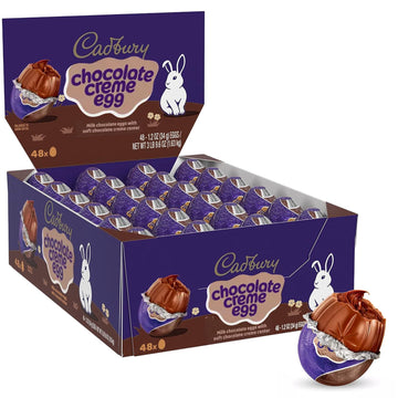 Cadbry Chocolate Creme Eggs 1.2oz 48 Count Easter Candy - MilkChocolate With Soft Chocolate Creme Center, For Egg Hubt, Basket S