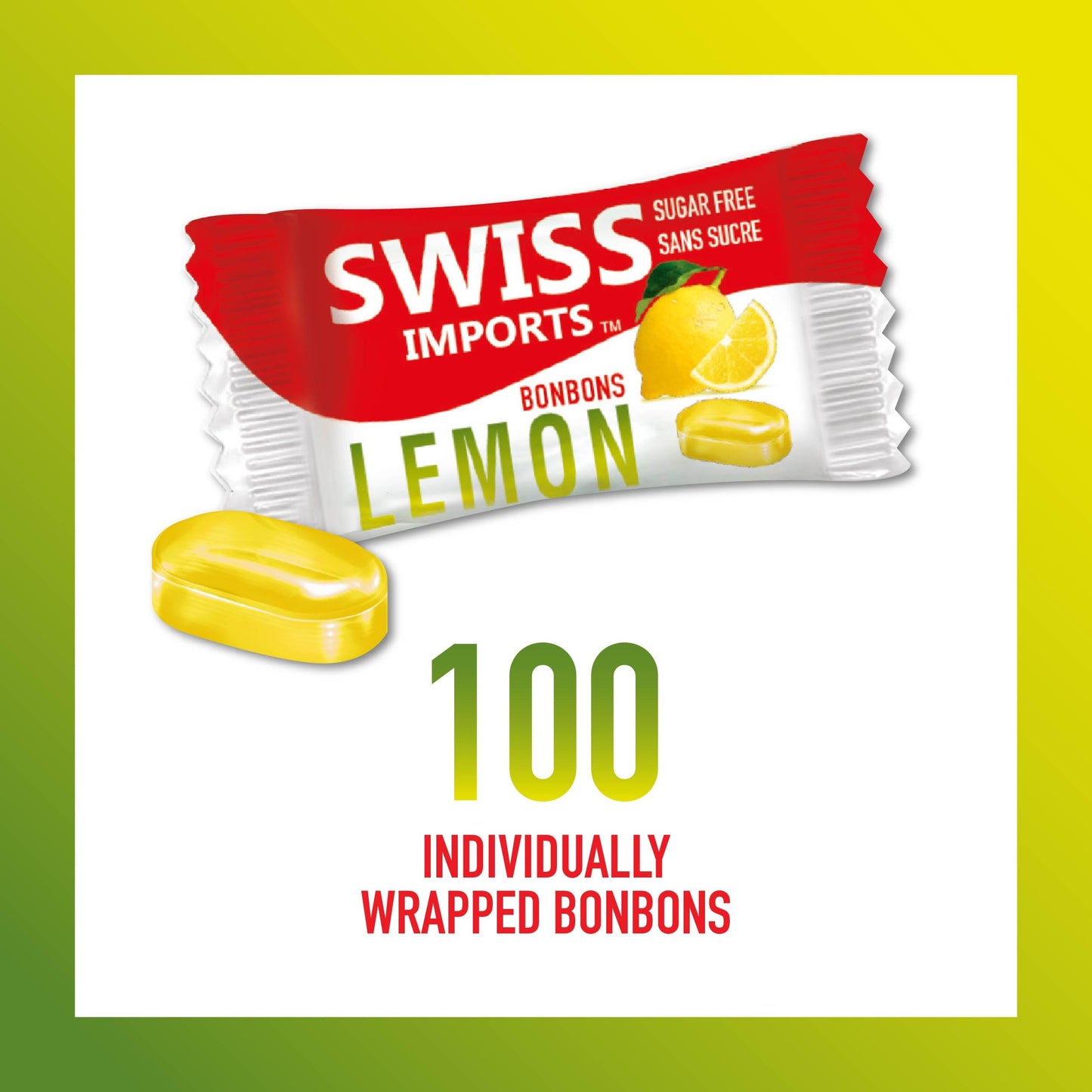 Swiss Imports Sugar Free Bonbons Hard Candy Drops, Lemon, 100 Individually Wrapped Pieces, 250G/8.8Oz