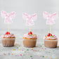 PEUTIER 24pcs Bow Cupcake Toppers, Pink Paper Decorations for Birthday, Wedding, Bachelorette Party, Model 13105