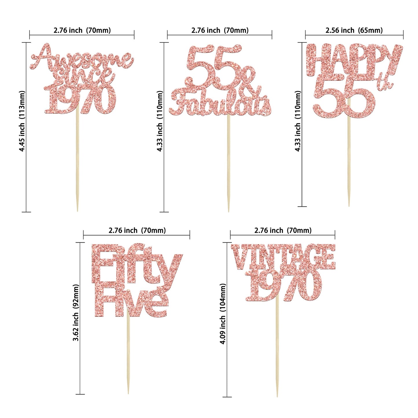Gyufise 30Pcs Rose Gold 55Th Birthday Cupcake Toppers Glitter Awesome Since Vintage 1968 Fifty Five 55 Fabulous Cheers To 55 Yea