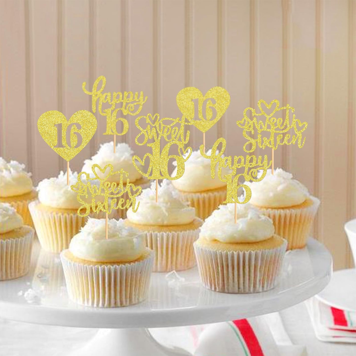 Keaziu 48 Pack Happy Sweet 16 Cupcake Toppers Sweet Sixteen 16 Happy 16 Cupcake Picks For 16Th Birthday Wedding Anniversary Part