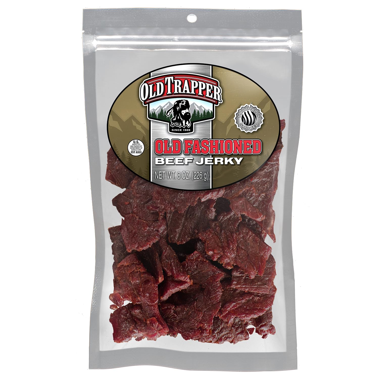 Old Trapper Beef Jerky, Old-Fashioned 8-Ounce Bag, Tender Meat Snacks for Lunches or Between Meals, 11 Grams of Protein, Zero Gr